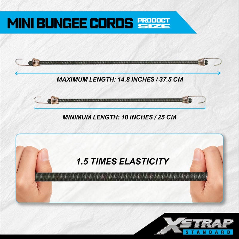 XSTRAP STANDARD 20 Pack Mini Bungee Cords with Hooks, 10 Inch Rubber Stretchy Bungee Cords for Camping, Tools, Tarp Covers, Canvas Canopies, and Cargo (Camouflage), Hang Christmas Ornaments - Image 2